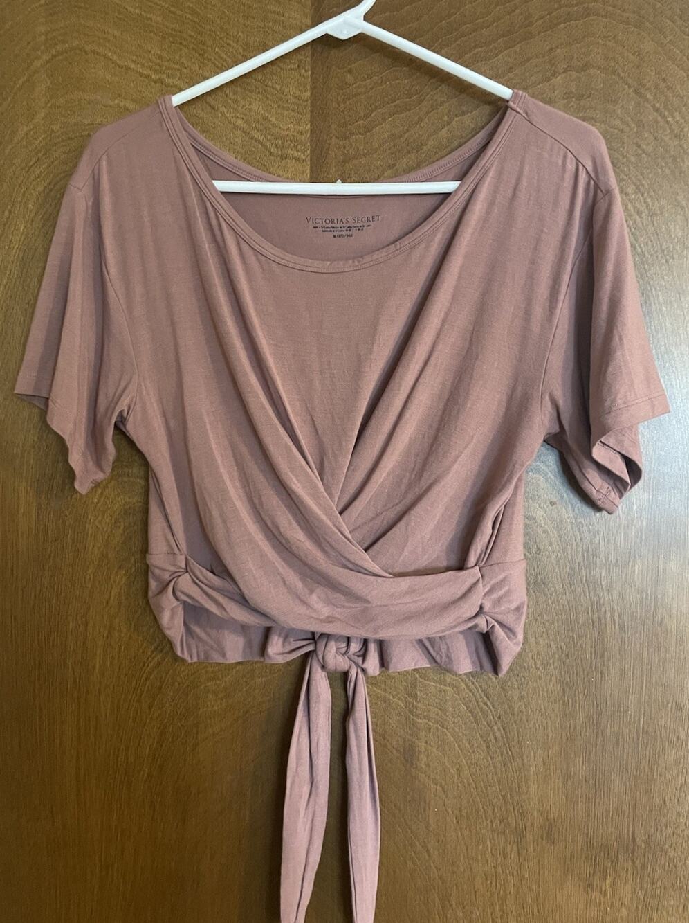 Victorias Secret Shirt Medium Crop Top Pink Short Sleeves Tie Front Crop Soft